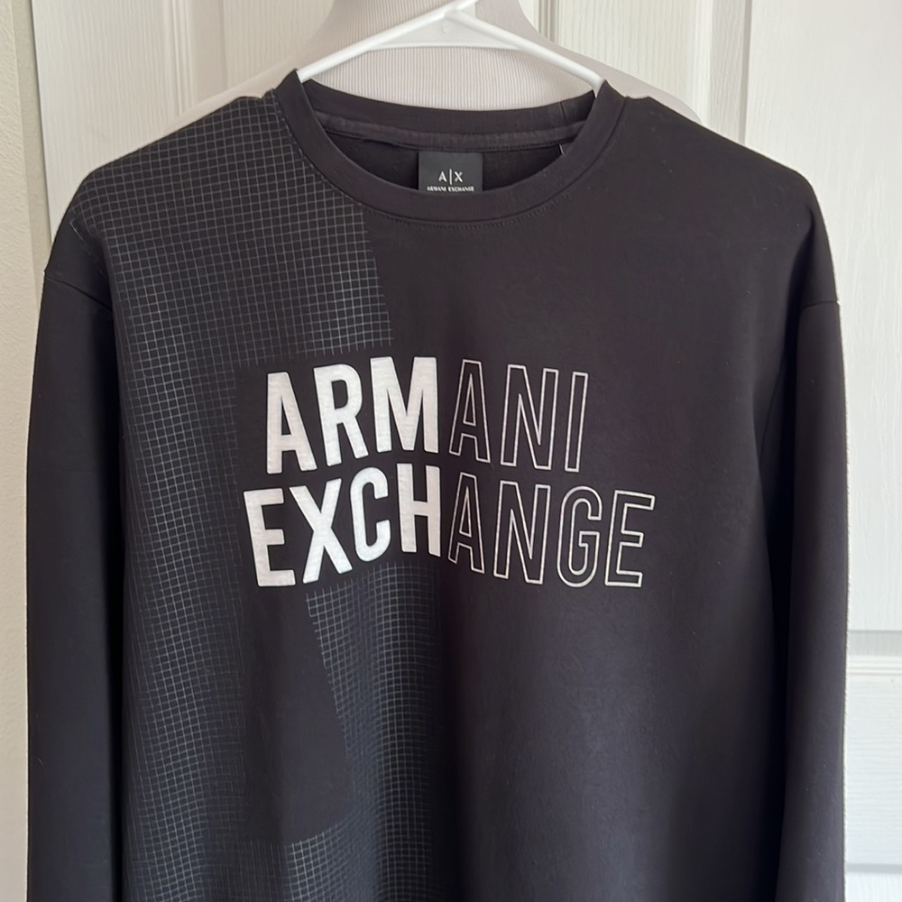 Armani Exchange Logo Sweatshirt Black and White Geometric Print Mens Sz Large